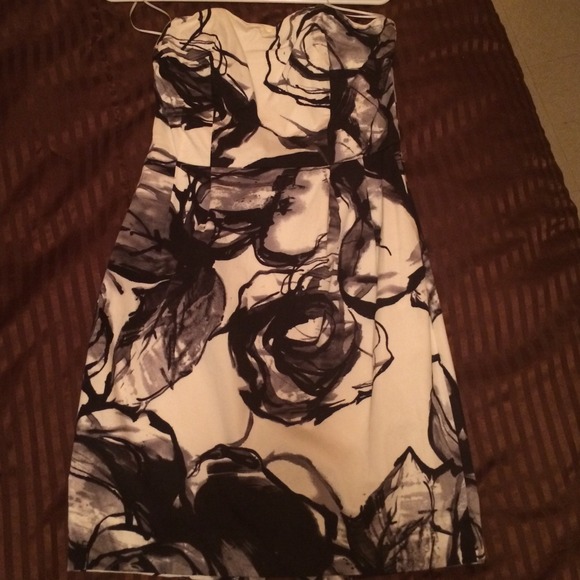 Express floral white and black strapless dress