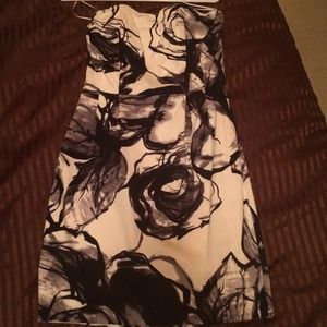 Express floral white and black strapless dress
