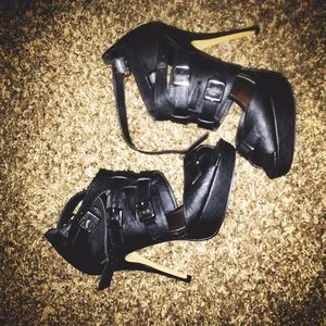Black, buckle heels
