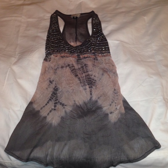 Gray & pink sheer racer back tank with sequence