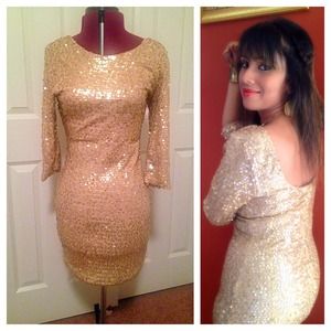 Golden sequence low back dress. Worn once!
