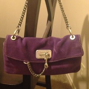 Michael Kors purple suede bag with silver chain