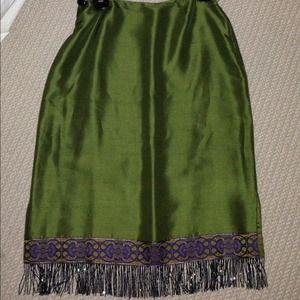 Green knee length beaded skirt