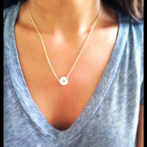 18k gold filled necklace with initial disc any ltr