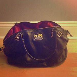 Coach black leather satchel with gold hardware!