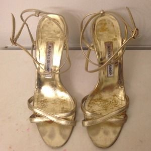 Manolo Blahnik classic gold strappy sandals