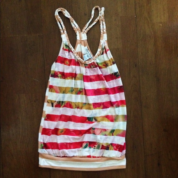 🌺Flower Print Orange and White Tank🌺