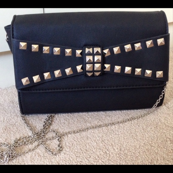 Handbags - Faux Leather Studded Bow Shoulder Bag - Brand New