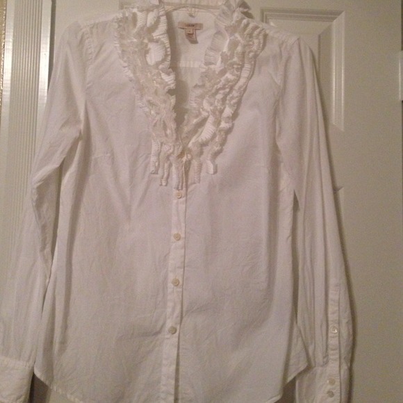 J. Crew white ruffled business top- Worn Once