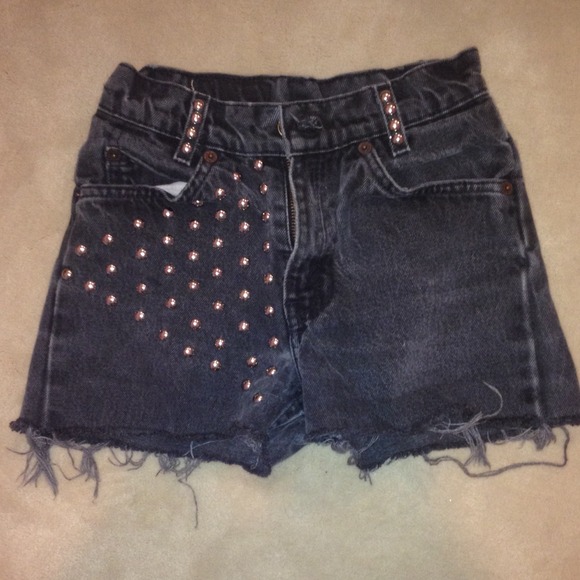 Studded jean gray/blackish jean shorts