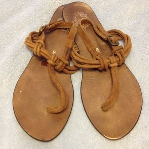 Leather-like cord sandals