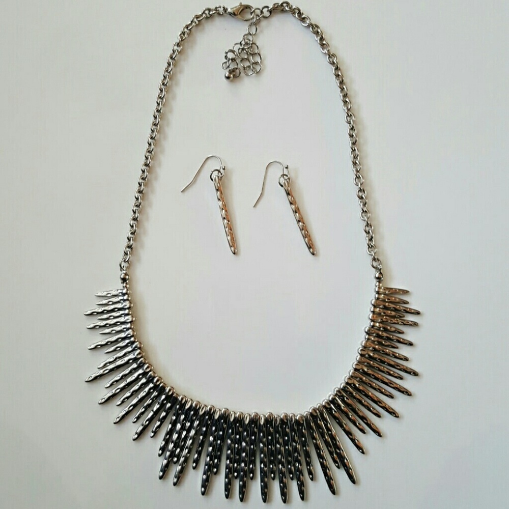 Hammered Bar Link Necklace Set