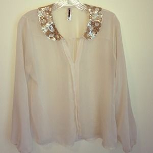 Gold sequined embellished blouse