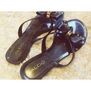 Aldo Black Bow Flip Flops with Stud Detailing