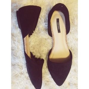 Faux Suede Black Pointed Toe D'Orsay Flats