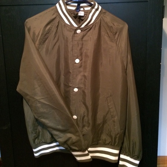 olive green varsity jacket/wind breaker