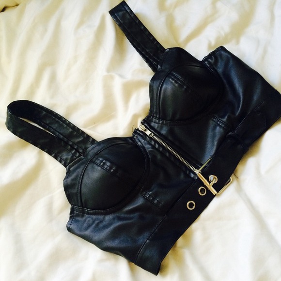 Cropped leather bustier
