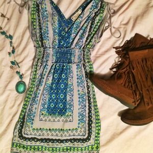 Grey, greens, and blues Pattern Dress 💚💙