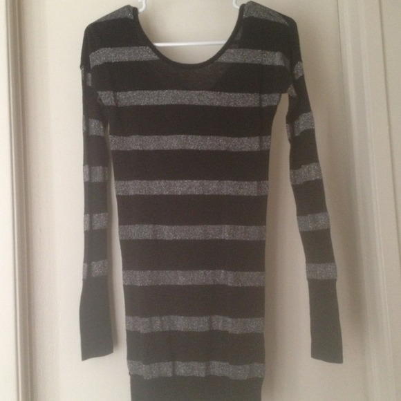 Long black and silver striped sweater