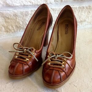 Michael Kors Brown Leather Shoe Heels Rubber Sole