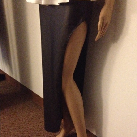 Black Faux Leather Split Skirt (NWOT) - Picture 3 of 4