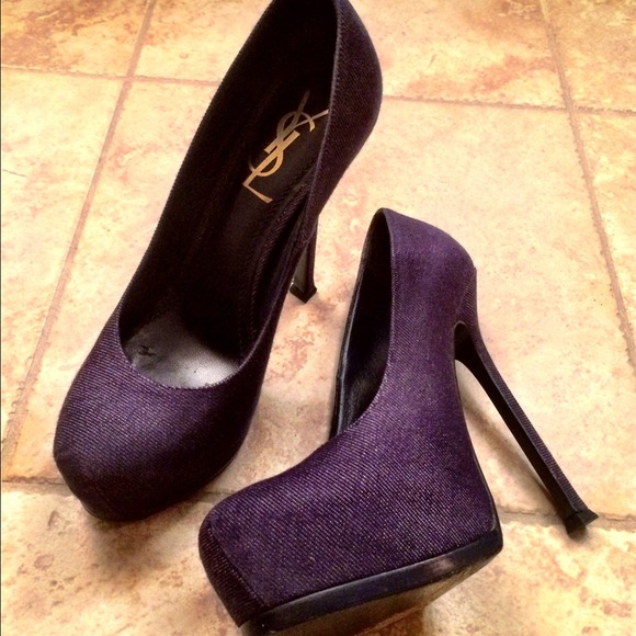 🎉🎉Special! YSL Tribtoo navy suede platform pumps