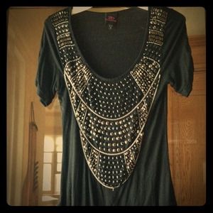 Black Gem Stone Long Stretch Tee
