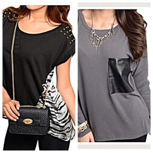 ➰Bundle Black Animal Print Top & Gray Top➰
