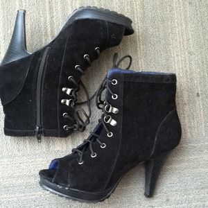 Black peep toe lace up ankle booties