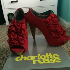 Red Velvet Peep Toe Heels!