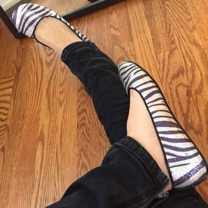 New! Zebra Sequin Flats