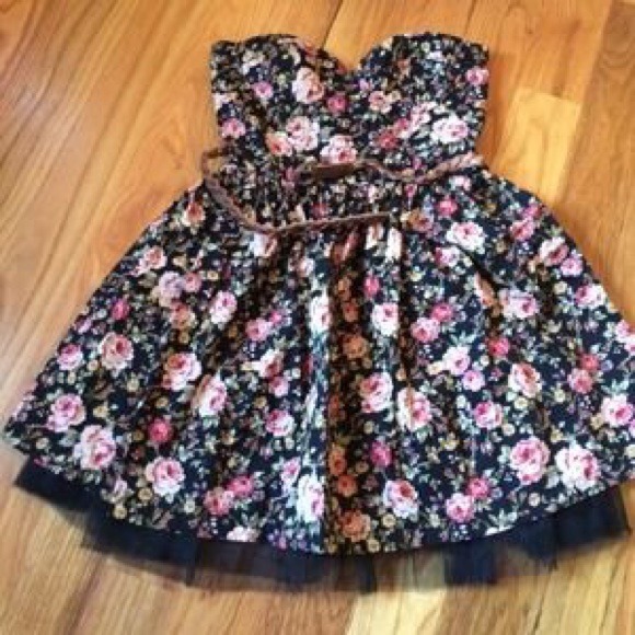 Black and floral strapless dress