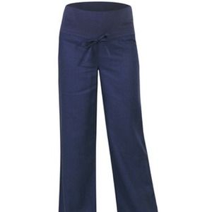 Navy Linen Over-Belly Maternity Trouser Pants
