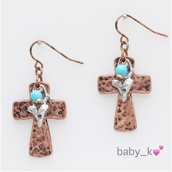 Boutique Jewelry Jewelry - ❗️️SALE❗️CROSS TURQUOISE BEAD EARRINGS