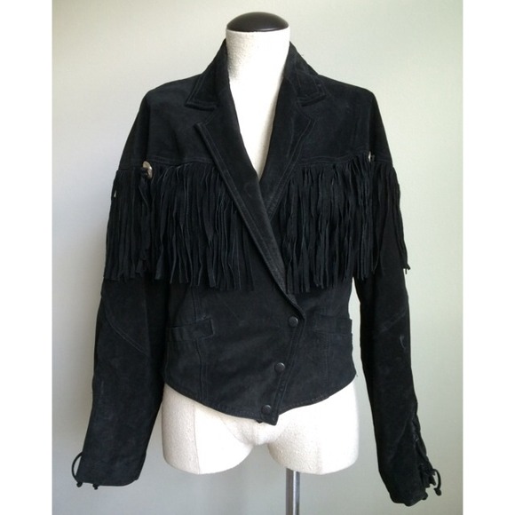 Minnetonka Black Suede Fringe Jacket Med