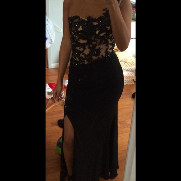 Black lace top evening gown