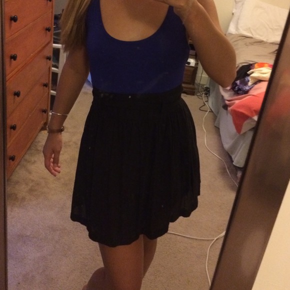 Purple and black dress.