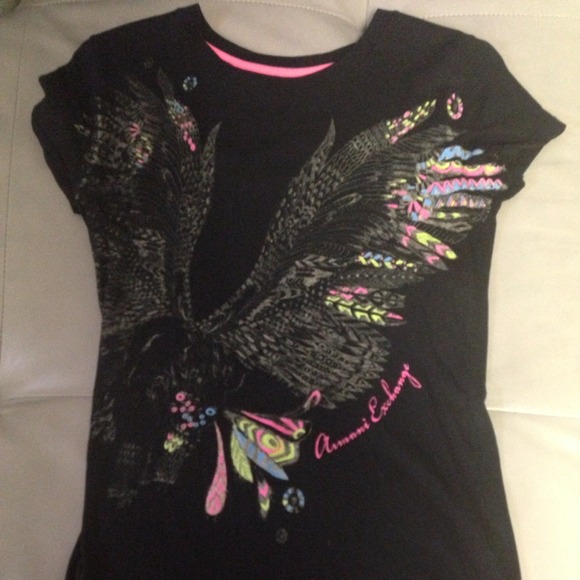 A/X Black Fitted Hawk Tee W/ fluorescent  Feathers - Picture 1 of 4