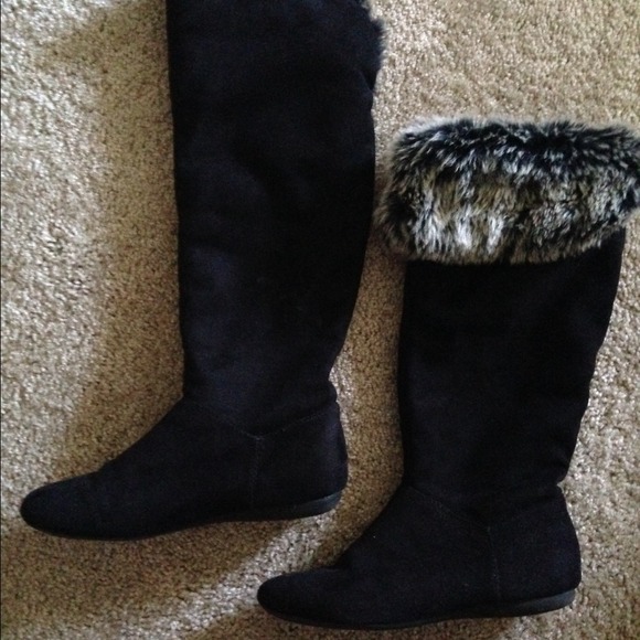 Report Black Suede Fur Tall Boots 6.5