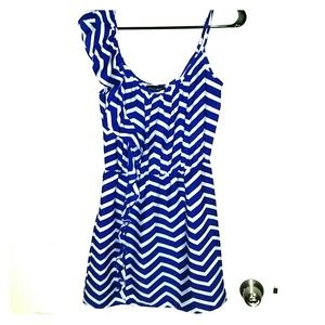 Blue and white one shoulder dress