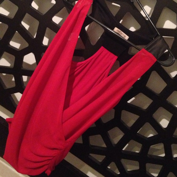 Low cut red & black bombshell top