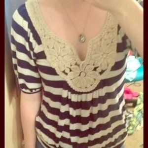Navy & White Striped Blouse.