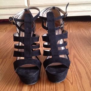 Black suede gladiator wedges