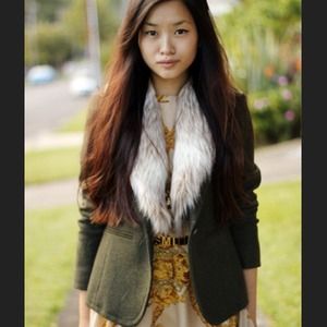 Ann Taylor Loft fur collar olive green blazer