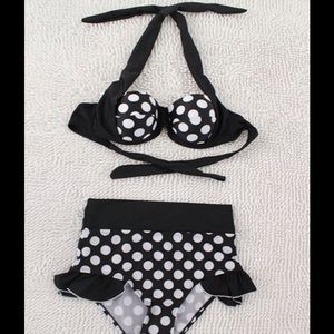 Retro White n  Black Polka Dot High Waist Swimsuit