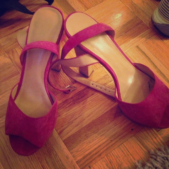 Aqua pink suede lace up platforms