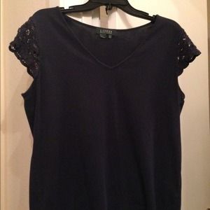 Navy blue crochet sleeve top