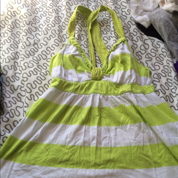 Green and white striped baby doll tank top