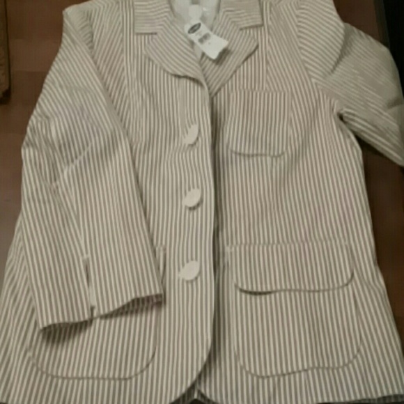 Cute Taupe/khaki Pinstriped 3/4 Sleeve Blazer