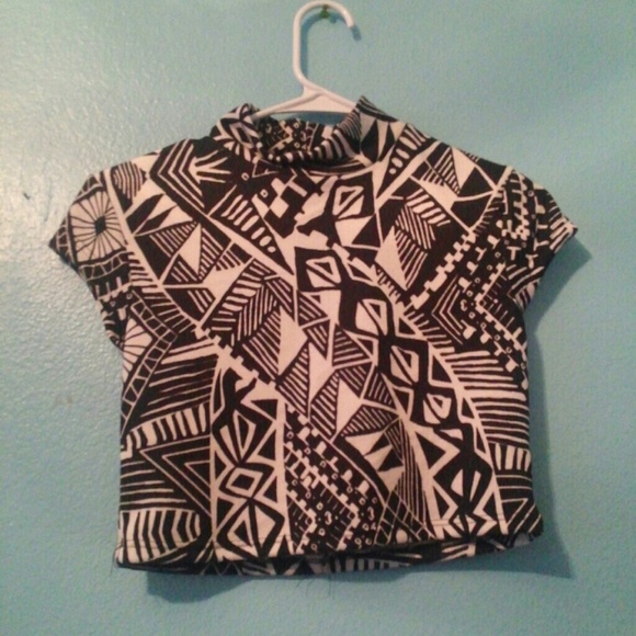 Black and white aztec crop top